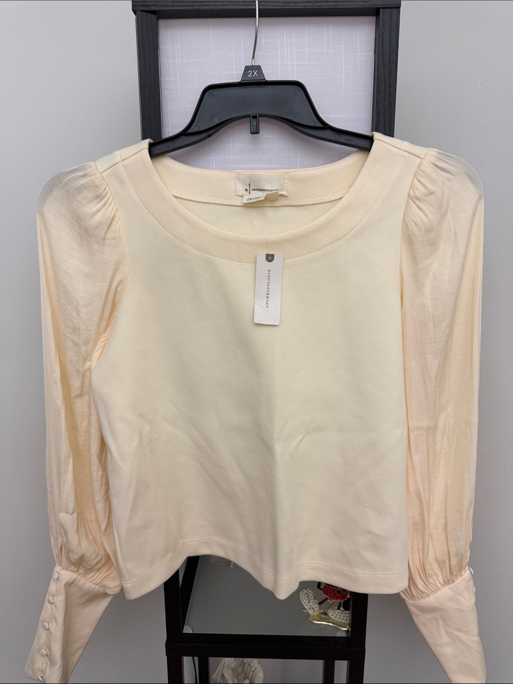 Anthropologie Cream Puff-Sleeve Long-Sleeve Tee in Light Cream